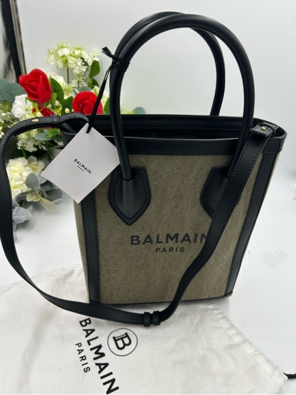 Women’s Balmain, Paris logo canvas/leather tote/shoulder bag made in Italy